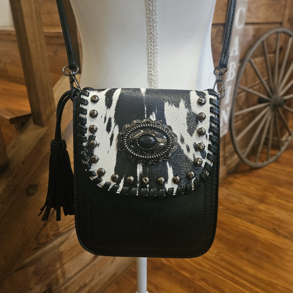 Sam&Hadley Elegant Black and White Crossbody Bag with Studded Accents